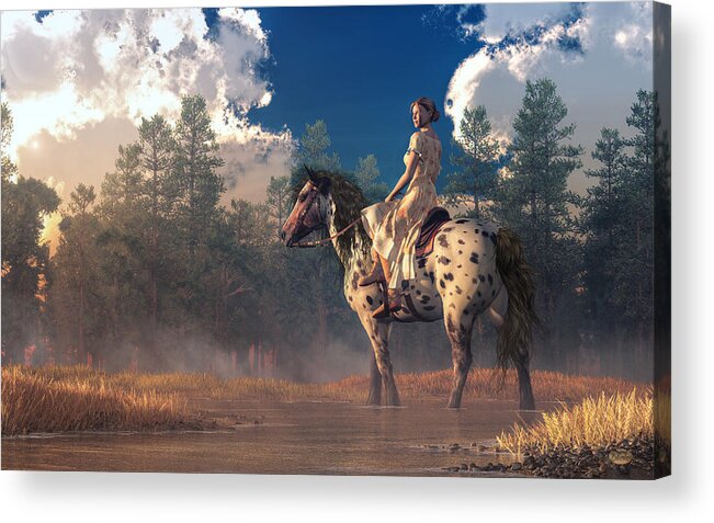 Morning Ride Acrylic Print featuring the digital art Morning Ride on an Appaloosa by Daniel Eskridge