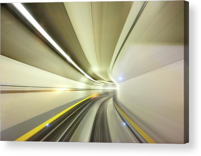 Curve Acrylic Print featuring the photograph Motion Blurred Tracks, Airport Terminal by Olaser