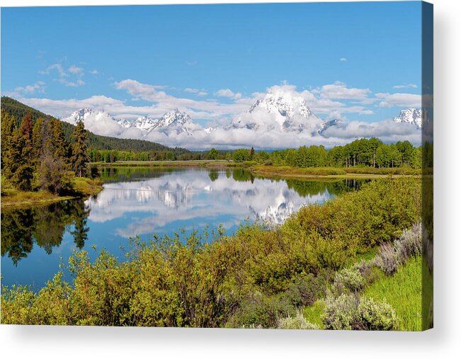 Mount Moran Acrylic Print featuring the photograph Mount Moran At Oxbow Bend on Snake River - Grand Teton National Park Wyoming by Brian Harig