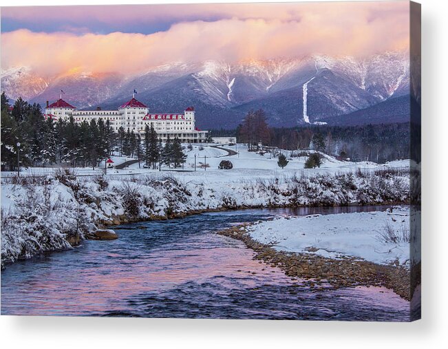 Alpenglow Acrylic Print featuring the photograph Mount Washington Hotel Alpenglow by Chris Whiton