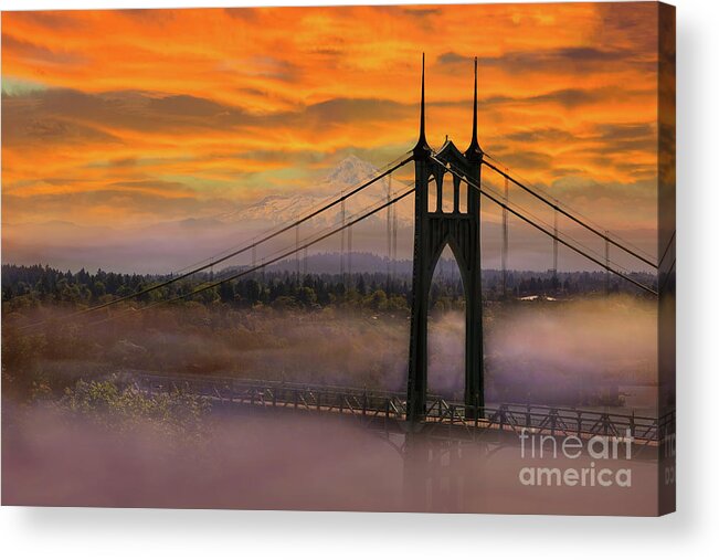 Scenics Acrylic Print featuring the photograph Mt Hood By St Johns Bridge In Portland by Thyegn