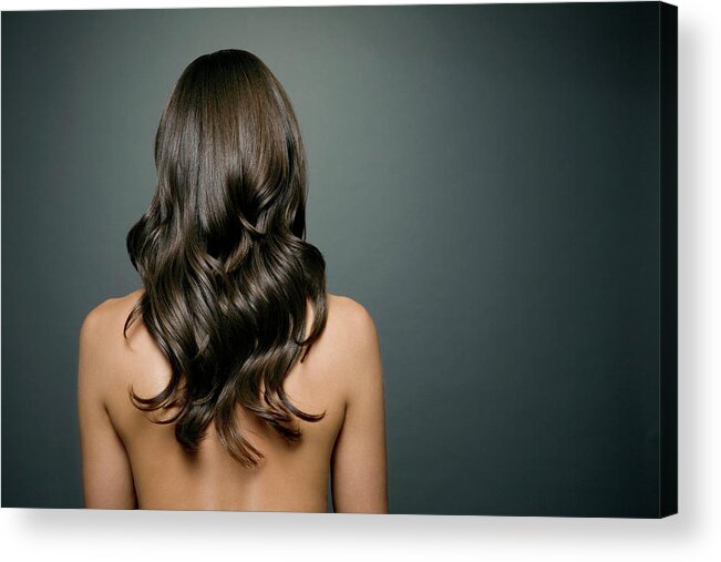 People Acrylic Print featuring the photograph Naked Woman With Long Shiny Wavy Hair by Andreas Kuehn
