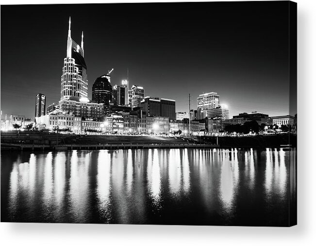 America Acrylic Print featuring the photograph Nashville Skyline Dark Monochrome by Gregory Ballos