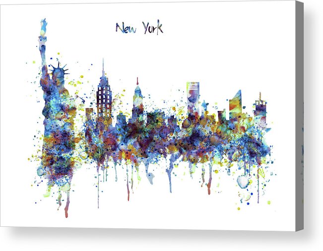 Marian Voicu Acrylic Print featuring the painting New York Watercolor Skyline by Marian Voicu