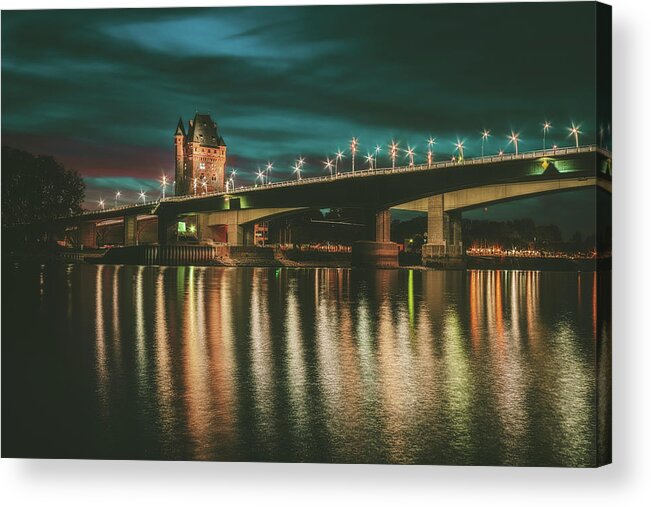 Worms Acrylic Print featuring the photograph Nibelungenturm Worms at Night by Marc Braner