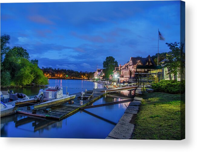 Night Acrylic Print featuring the photograph Night on the Lagoon - Boathouse Row - Philadelphia by Bill Cannon