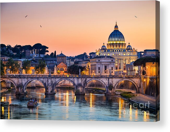 City Acrylic Print featuring the photograph Night View Of The Basilica St Peter by Mapics