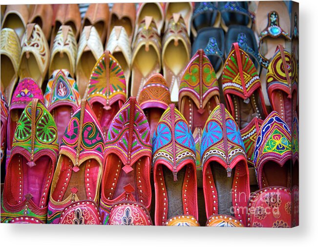 Jaisalmer Acrylic Print featuring the photograph Numerous Colorful Embroidered Shoes by Tarzan9280