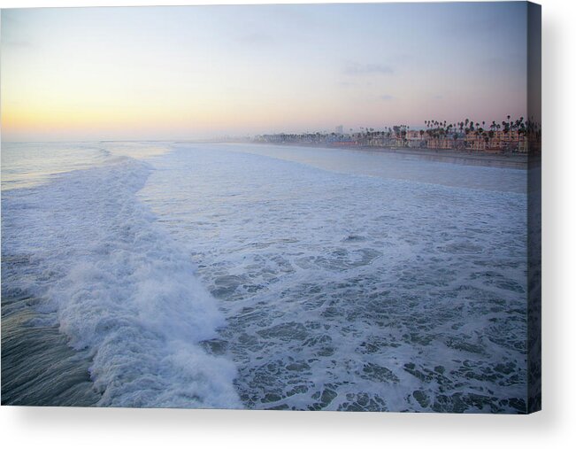 Sunset Acrylic Print featuring the photograph Oceanside California Big Wave Surfing 7 by Catherine Walters