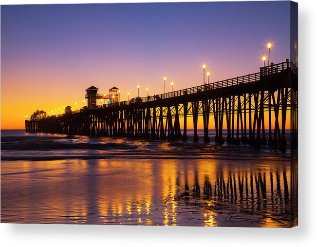Sunset At Pier Acrylic Print featuring the photograph Oceanside California Pier Purple Sunset 313 by Catherine Walters
