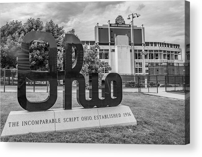Big Ten Acrylic Print featuring the photograph Ohio State University Black and White Sign by John McGraw