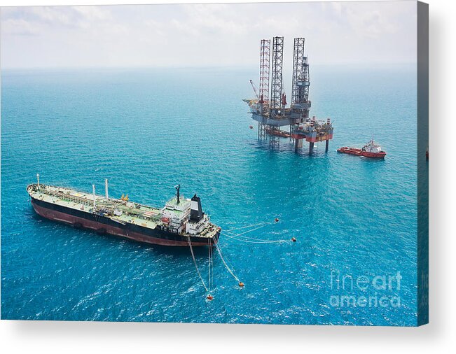 Fuel Acrylic Print featuring the photograph Oil Tanker And Oil Rig In The Gulf by Kanok Sulaiman