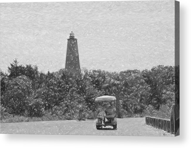 Bald Head Island Beach Acrylic Print featuring the photograph Old Baldy And Golf Cart by Cathy Lindsey