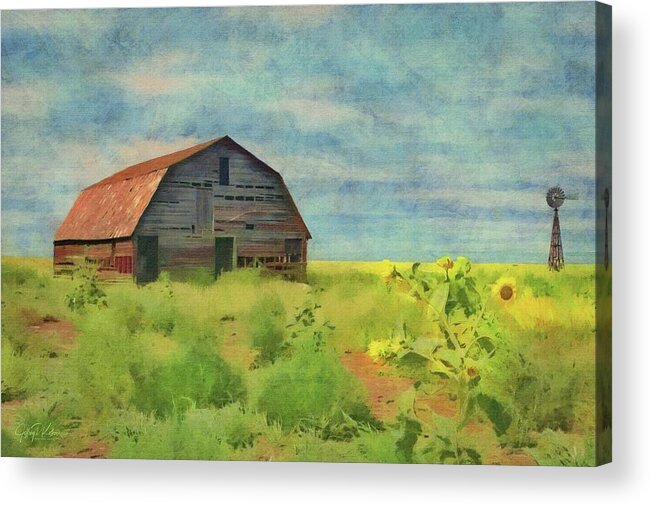 Oklahoma Acrylic Print featuring the painting Old Barn Amongst the Weeds by Jeffrey Kolker