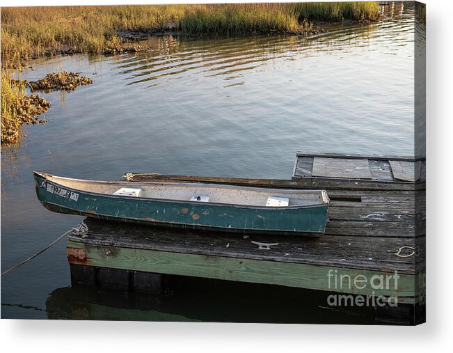 Canoe Acrylic Print featuring the photograph Old Canoe on Dock in Shem Creek by Dale Powell
