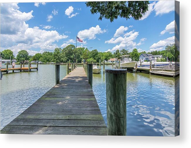 Landscape Acrylic Print featuring the photograph Old Glory on the Pier by Charles Kraus