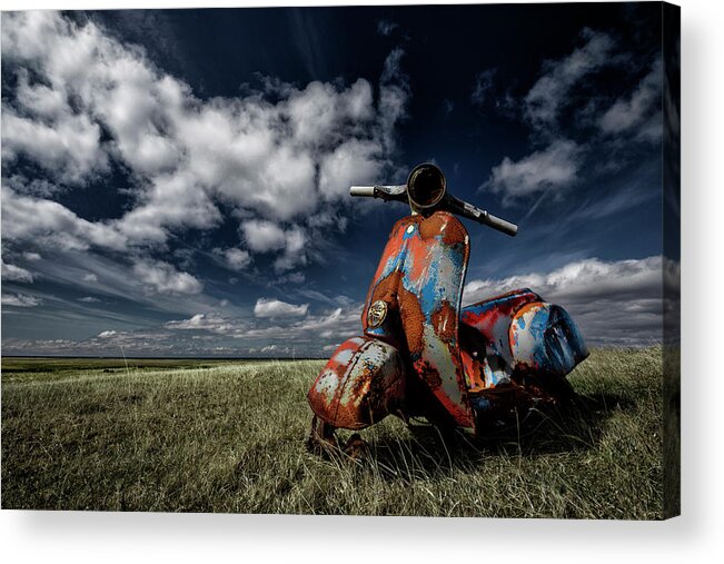 Landscape Acrylic Print featuring the photograph Old Vespa by orsteinn H. Ingibergsson