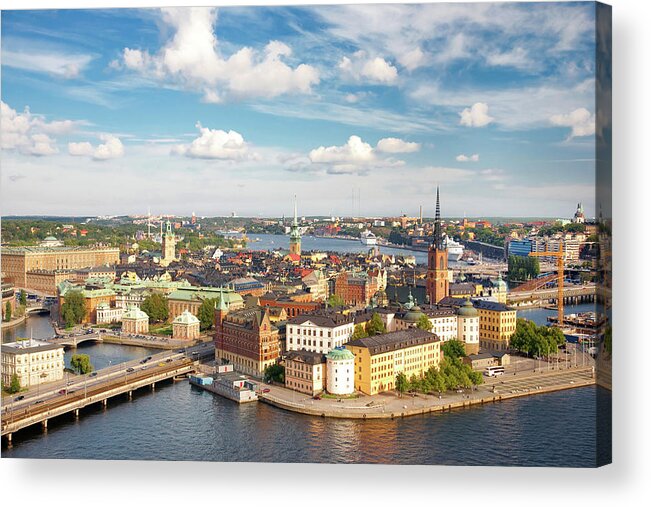 Downtown District Acrylic Print featuring the photograph Panorama Of Stockholm, Sweden by 97