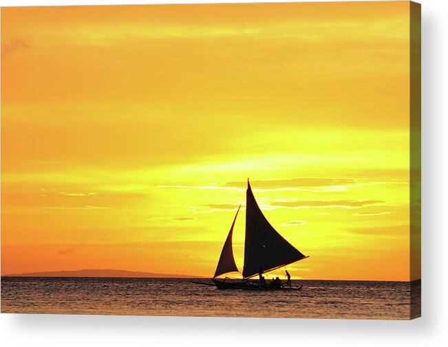 Scenics Acrylic Print featuring the photograph Paraw Sailing At Sunset, Philippines by Joyoyo Chen