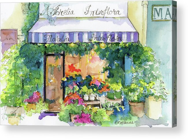 Floral Painting Acrylic Print featuring the painting Parisian Flower Shop by Rebecca Matthews