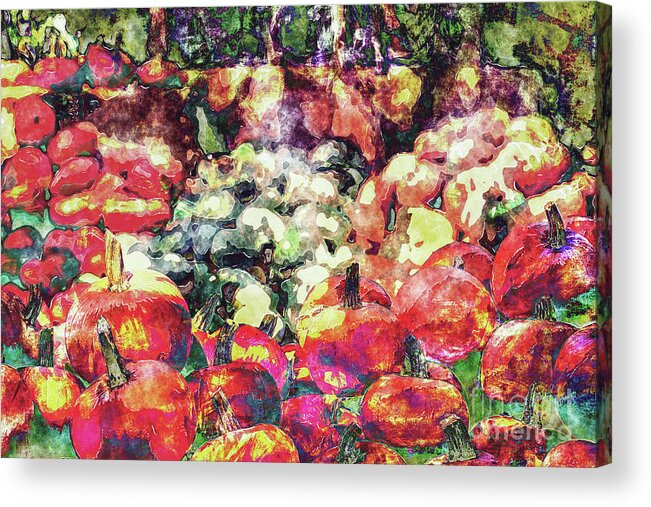 Pumpkins Acrylic Print featuring the digital art Patch of Pumpkins by Phil Perkins