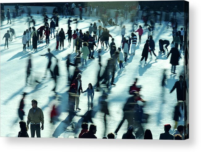 Shadow Acrylic Print featuring the photograph People Ice Skating, Elevated View by Alfred Gescheidt