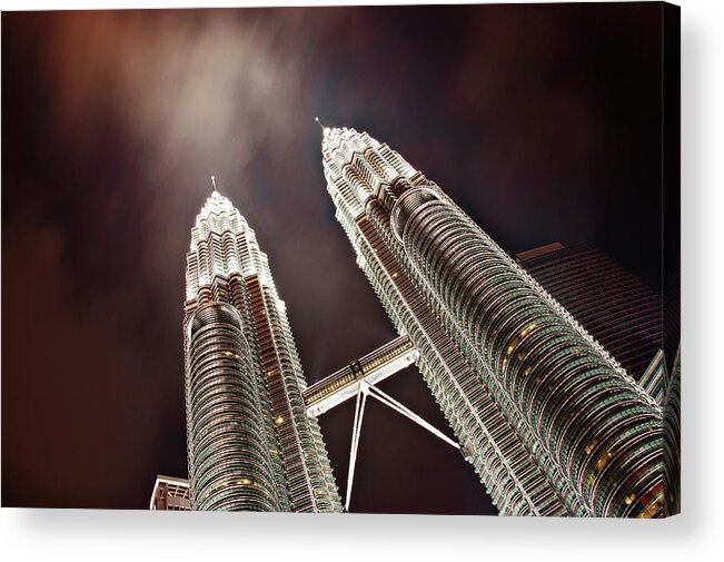 Directly Below Acrylic Print featuring the photograph Petronas Towers by Smerindo schultzpax