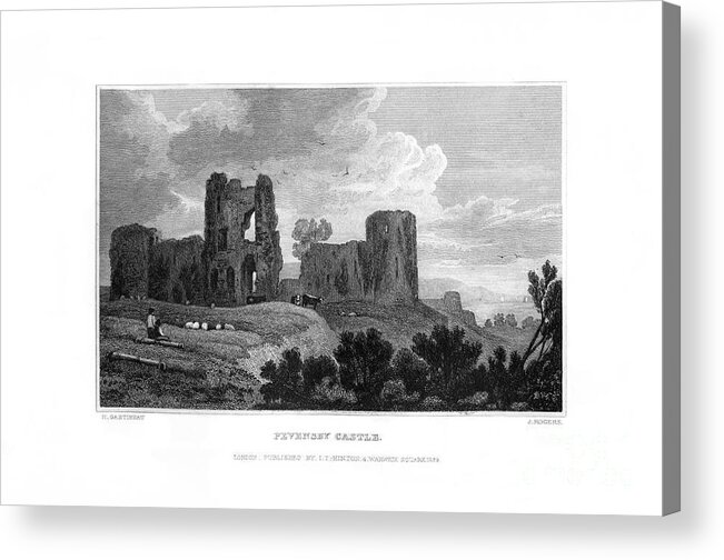 East Acrylic Print featuring the drawing Pevensey Castle, Pevensey, East Sussex by Print Collector