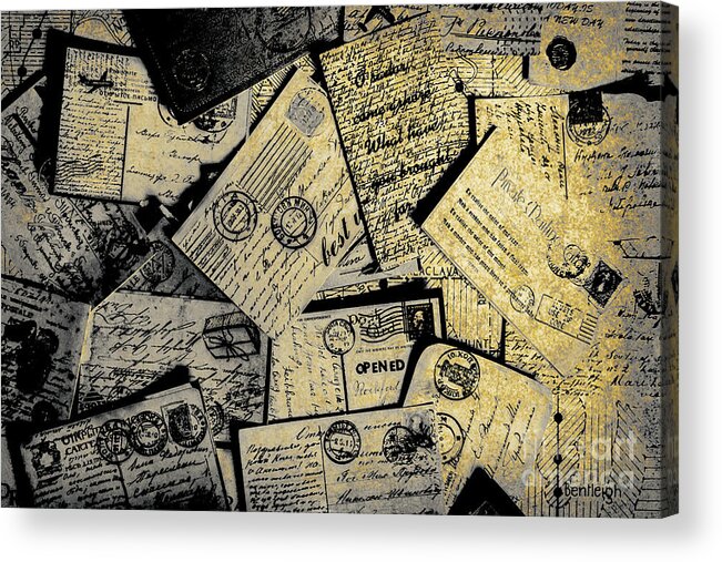 Postage Acrylic Print featuring the photograph Piled paper postcards by Jorgo Photography