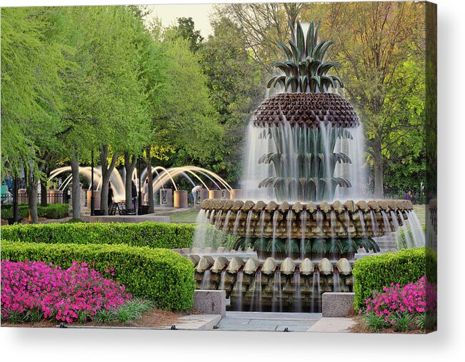Outdoors Acrylic Print featuring the photograph Pineapple Fountain At Sunset by Adam Jones