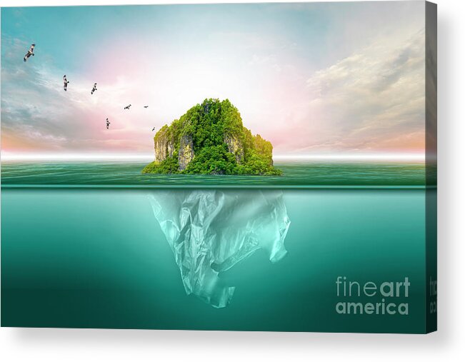 Underwater Acrylic Print featuring the photograph Plastic Pollution In Marine by Surasak Suwanmake