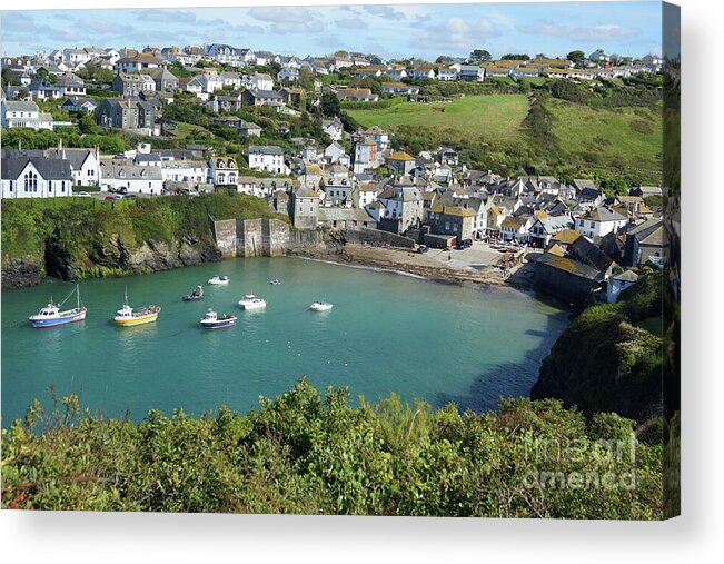 Port Isaac Acrylic Print featuring the photograph Port Isaac harbour and village, Cornwall by David Birchall