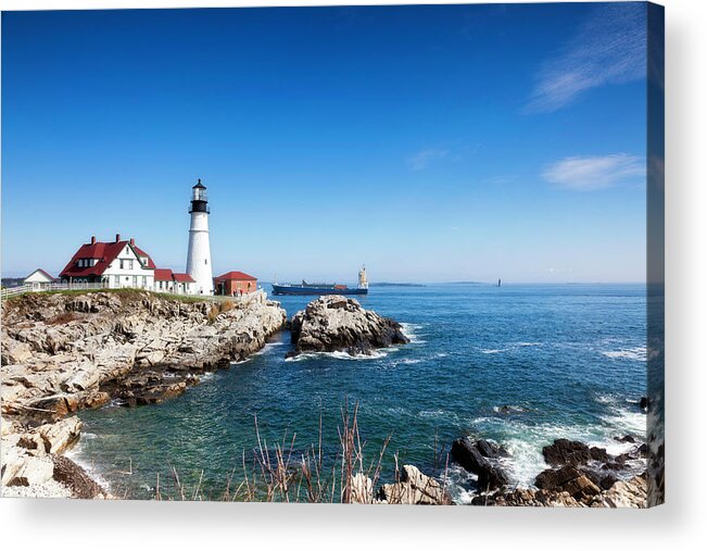 Water's Edge Acrylic Print featuring the photograph Portland Head Lighthouse, Maine by Catlane
