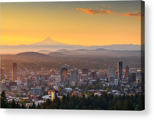 Landscape Acrylic Print featuring the photograph Portland, Oregon, Usa Skyline At Dawn by Sean Pavone