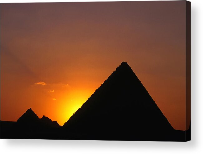 Orange Color Acrylic Print featuring the photograph Pyramid Of Mycerinus At Giza At Sunset by Anders Blomqvist