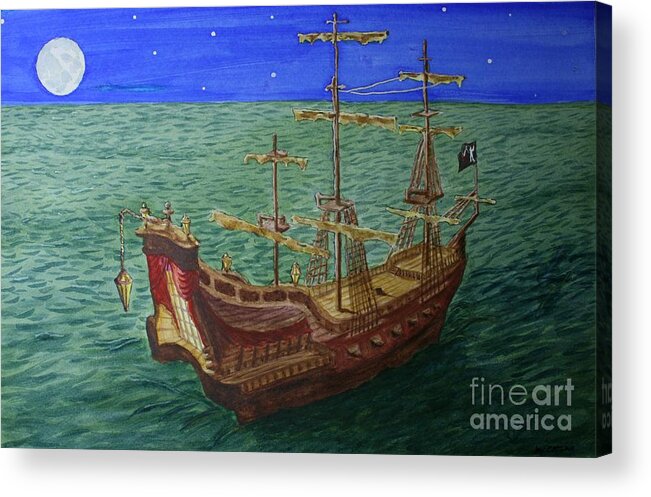 Blackbeard Acrylic Print featuring the painting Queen Anne's Revenge by Stacy C Bottoms