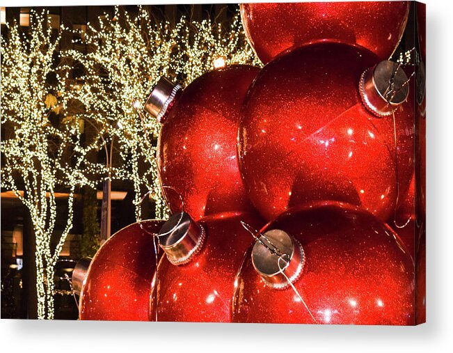 Red Balls Acrylic Print featuring the photograph Radio City Christmas Balls - New York City by Mary Ann Artz