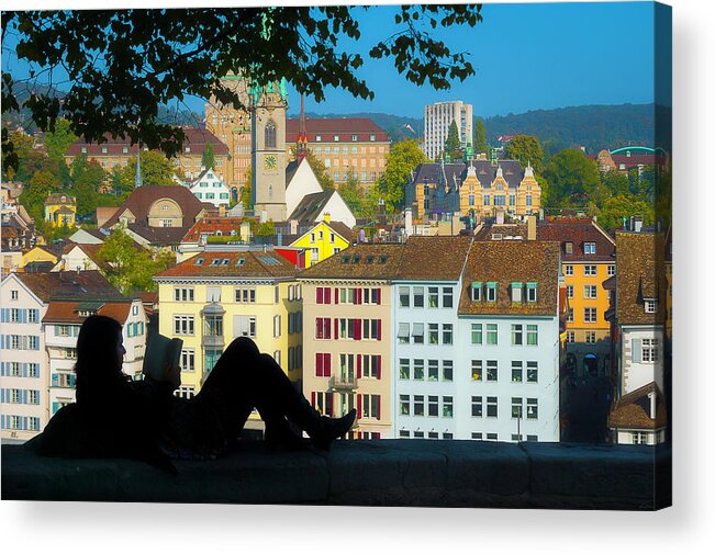 Lindenhof Acrylic Print featuring the photograph Reading Spot In Zurich by Owen Weber
