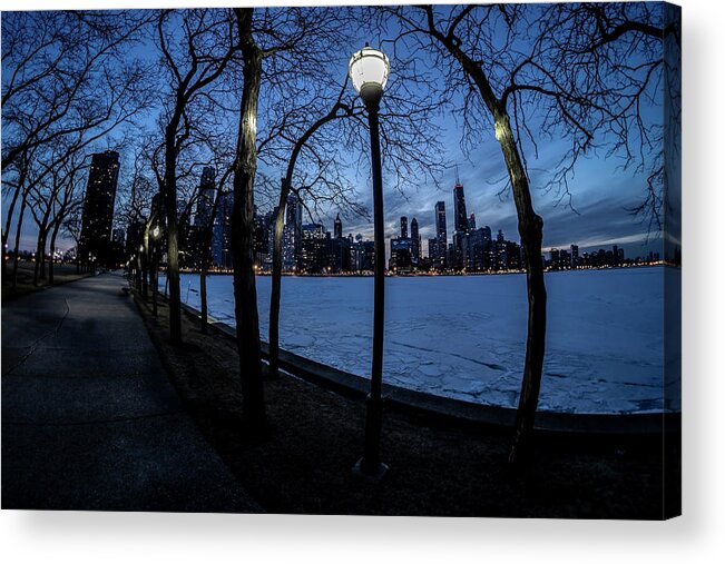 Chicago Skyline Acrylic Print featuring the photograph really wide view of Chicago's lakefront by Sven Brogren