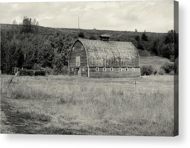 Barn Acrylic Print featuring the photograph Red Lodge MT Barn Black and white by Cathy Anderson