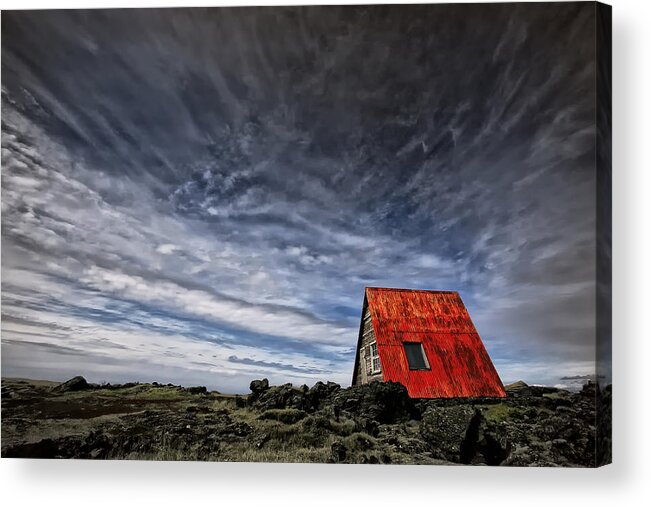 Landscape Acrylic Print featuring the photograph Red Roof Cabin by orsteinn H. Ingibergsson