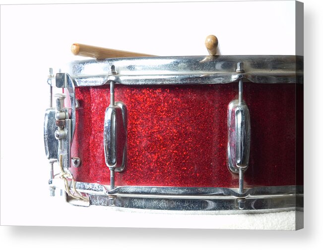 Rock Music Acrylic Print featuring the photograph Red Snare Drum And Sticks by Chapin31
