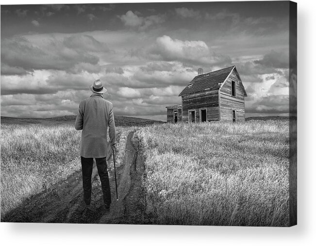 Farm Acrylic Print featuring the photograph Revisiting the Old Homestead in Black and White by Randall Nyhof