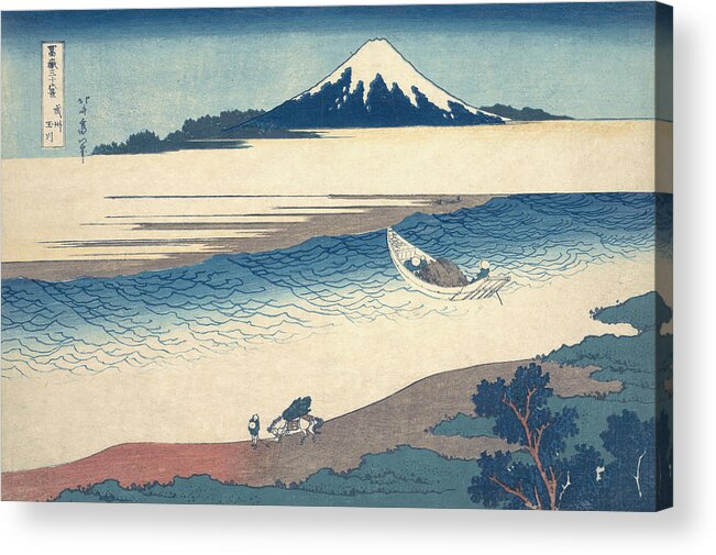 People Acrylic Print featuring the photograph River And Mt. Fuji By Hokusai by Graphicaartis