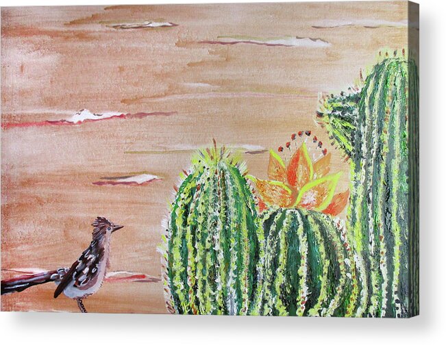 Roadrunner Acrylic Print featuring the painting Roadrunner by Lauren Moss