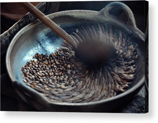Spoon Acrylic Print featuring the photograph Roasted Coffee Beans by Lina Aidukaite