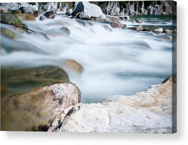 Spray Acrylic Print featuring the photograph Rocks In River Spray And Froth by Assalve