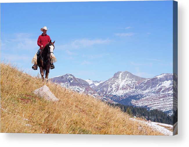 Horse Acrylic Print featuring the photograph Rocky Mountain Horseback Riding by Amygdala imagery