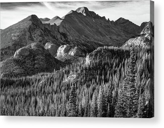 America Acrylic Print featuring the photograph Rocky Mountain Morning Landscape - Colorado Monochrome by Gregory Ballos