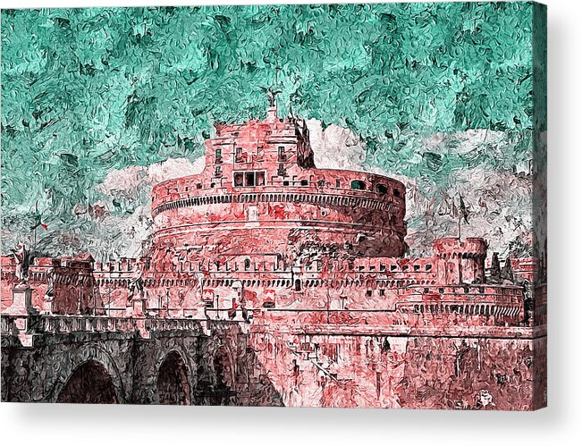 Mausoleum Of Hadrian Acrylic Print featuring the painting Rome, Mausoleum of Hadrian - 06 by AM FineArtPrints